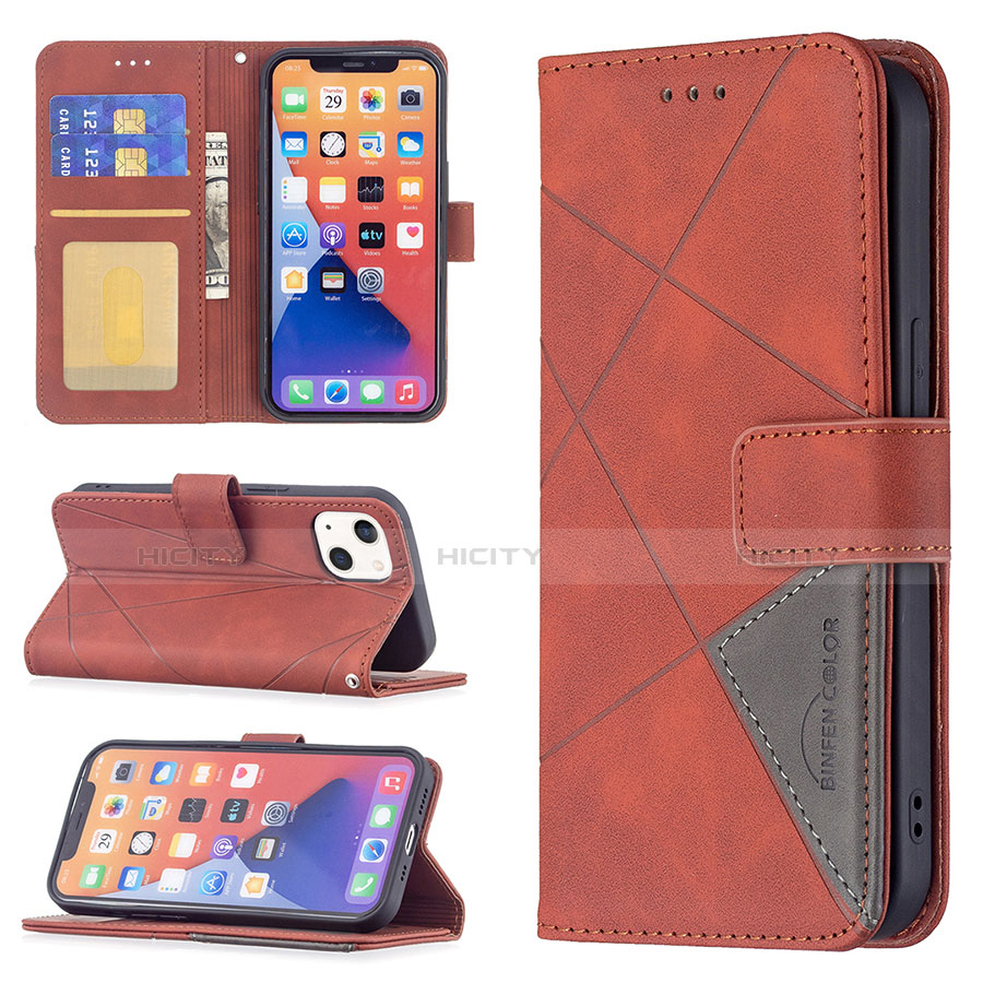 Funda de Cuero Cartera con Soporte Patron de Moda Carcasa L06 para Apple iPhone 14 Marron