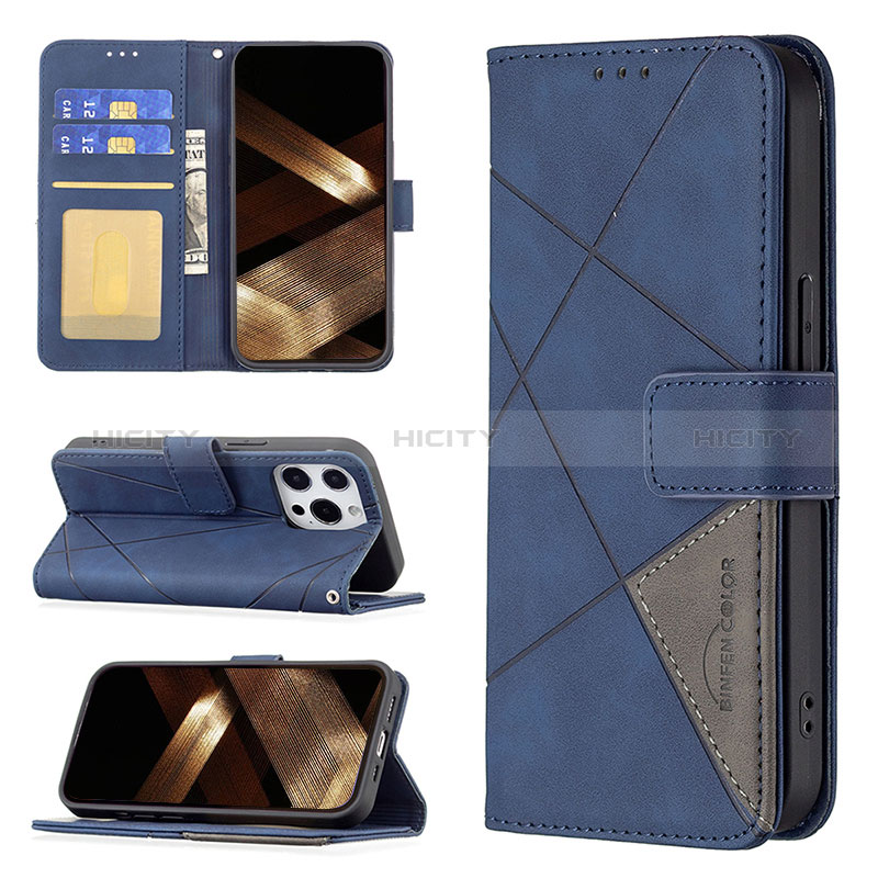 Funda de Cuero Cartera con Soporte Patron de Moda Carcasa L06 para Apple iPhone 14 Pro Azul