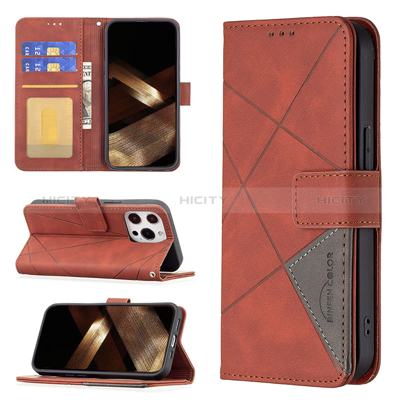 Funda de Cuero Cartera con Soporte Patron de Moda Carcasa L06 para Apple iPhone 14 Pro Marron