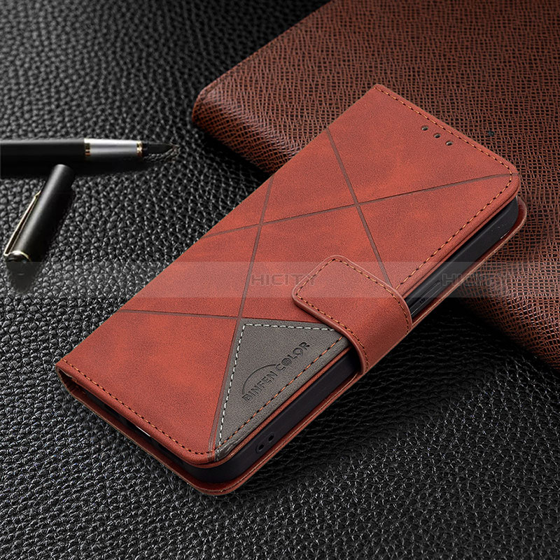 Funda de Cuero Cartera con Soporte Patron de Moda Carcasa L06 para Apple iPhone 14 Pro Max Marron