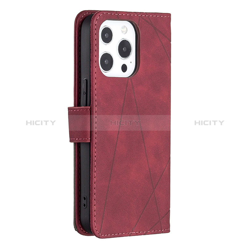 Funda de Cuero Cartera con Soporte Patron de Moda Carcasa L06 para Apple iPhone 14 Pro Max Rojo