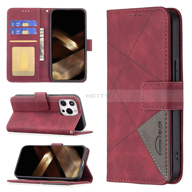 Funda de Cuero Cartera con Soporte Patron de Moda Carcasa L06 para Apple iPhone 14 Pro Max Rojo