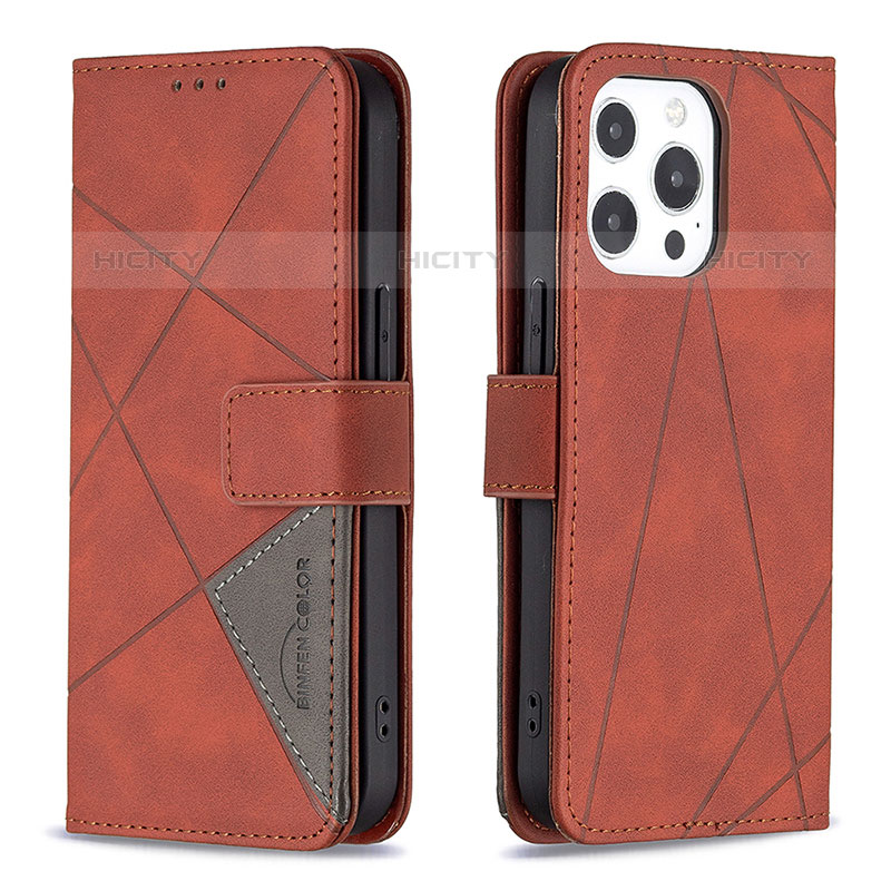 Funda de Cuero Cartera con Soporte Patron de Moda Carcasa L06 para Apple iPhone 16 Pro Max Marron