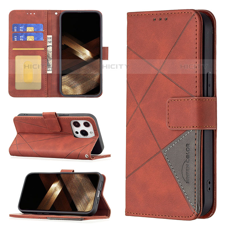 Funda de Cuero Cartera con Soporte Patron de Moda Carcasa L06 para Apple iPhone 16 Pro Max Marron