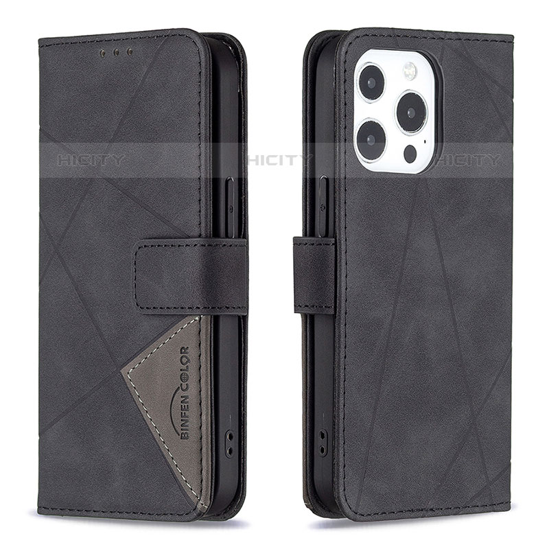 Funda de Cuero Cartera con Soporte Patron de Moda Carcasa L06 para Apple iPhone 16 Pro Max Negro