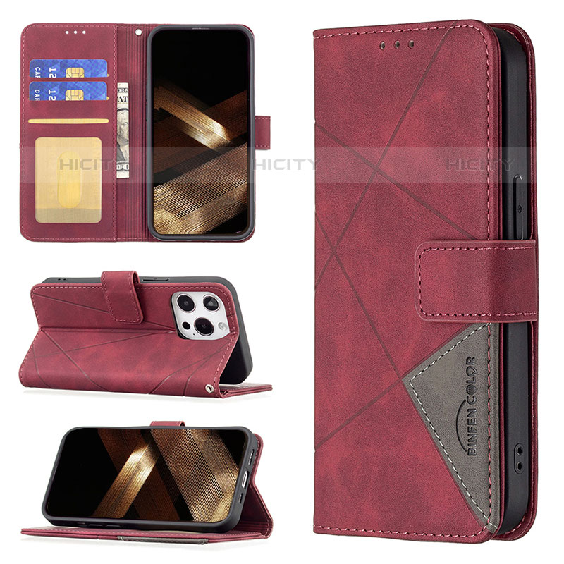 Funda de Cuero Cartera con Soporte Patron de Moda Carcasa L06 para Apple iPhone 16 Pro Max Rojo