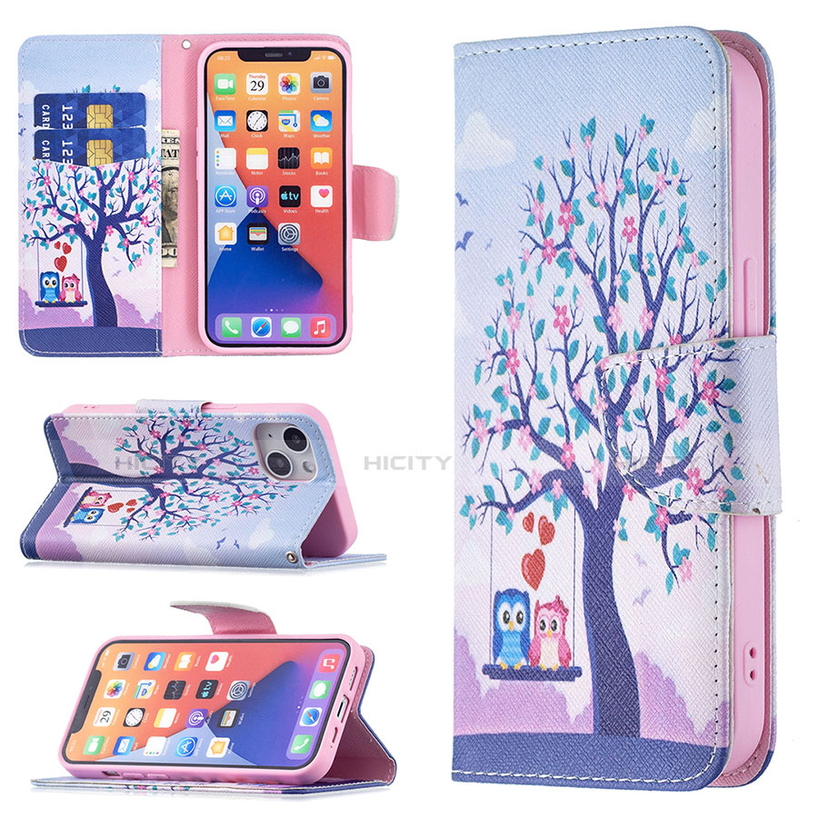 Funda de Cuero Cartera con Soporte Patron de Moda Carcasa L07 para Apple iPhone 14 Plus Multicolor