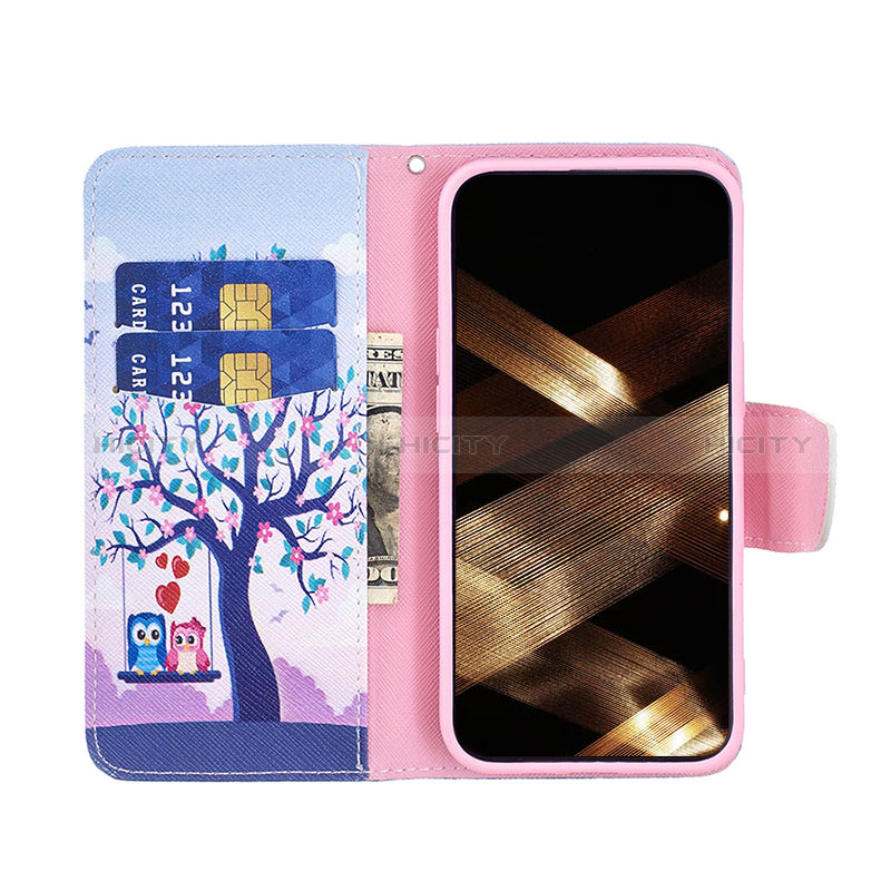 Funda de Cuero Cartera con Soporte Patron de Moda Carcasa L07 para Apple iPhone 15 Multicolor