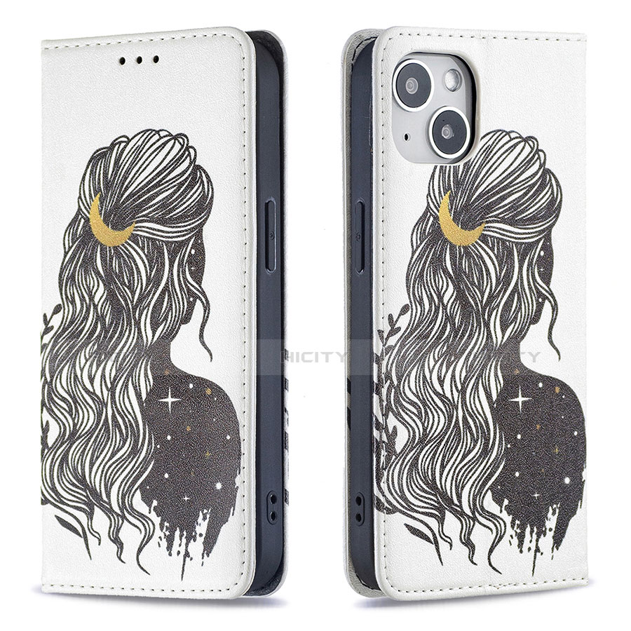 Funda de Cuero Cartera con Soporte Patron de Moda Carcasa para Apple iPhone 13 Mini Gris