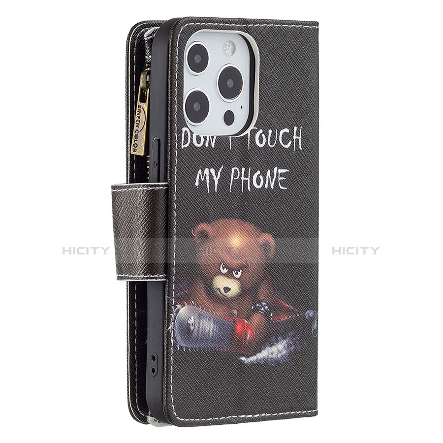 Funda de Cuero Cartera con Soporte Patron de Moda Carcasa para Apple iPhone 13 Pro Max Negro