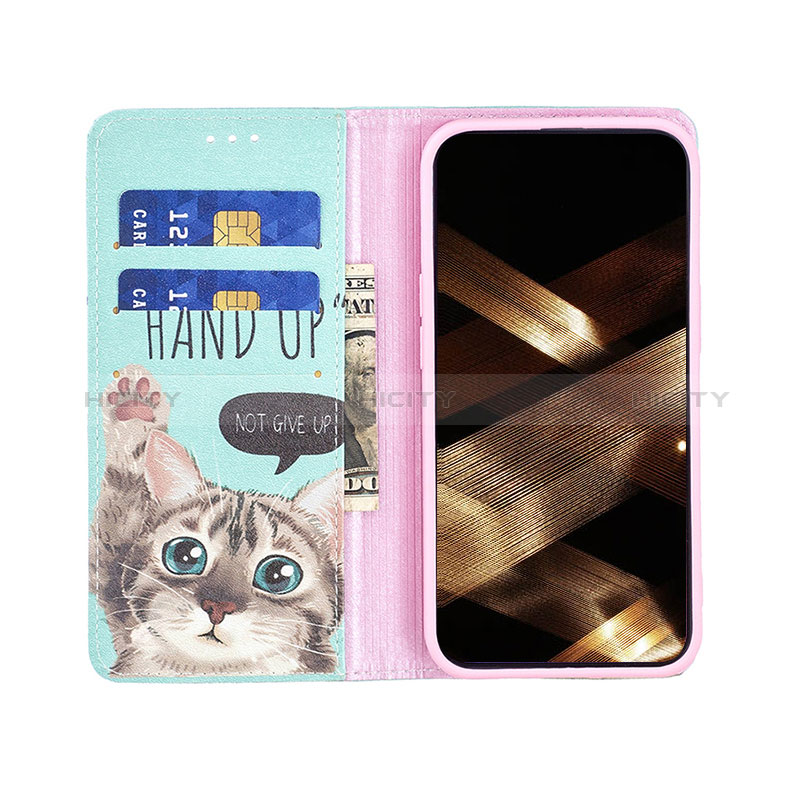 Funda de Cuero Cartera con Soporte Patron de Moda Carcasa para Apple iPhone 15 Cian