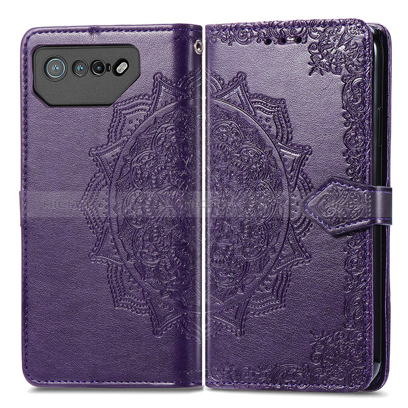 Funda de Cuero Cartera con Soporte Patron de Moda Carcasa para Asus ROG Phone 7 Pro Morado