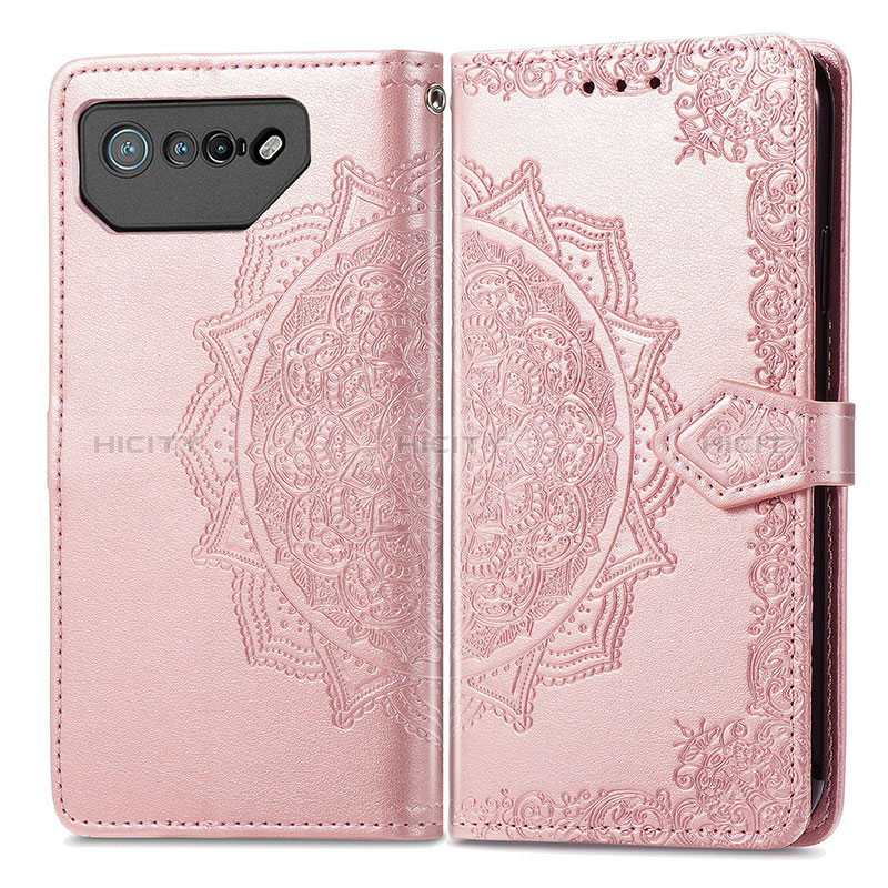 Funda de Cuero Cartera con Soporte Patron de Moda Carcasa para Asus ROG Phone 7 Pro Oro Rosa