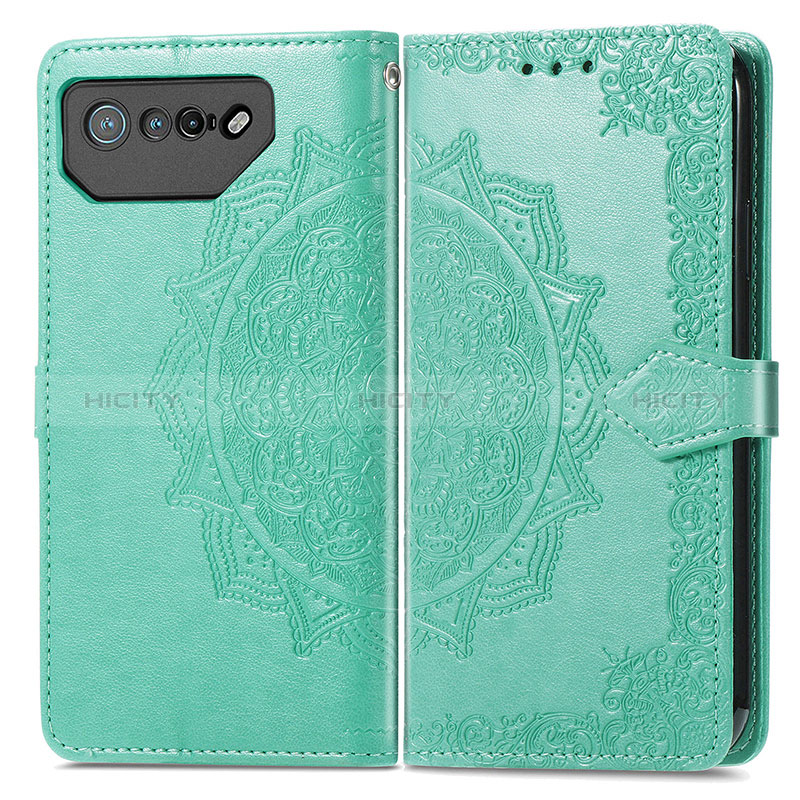 Funda de Cuero Cartera con Soporte Patron de Moda Carcasa para Asus ROG Phone 7 Pro Verde