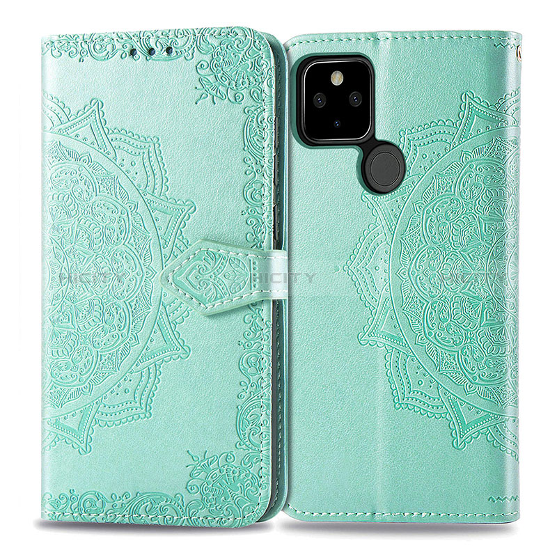 Funda de Cuero Cartera con Soporte Patron de Moda Carcasa para Google Pixel 4a 5G Verde