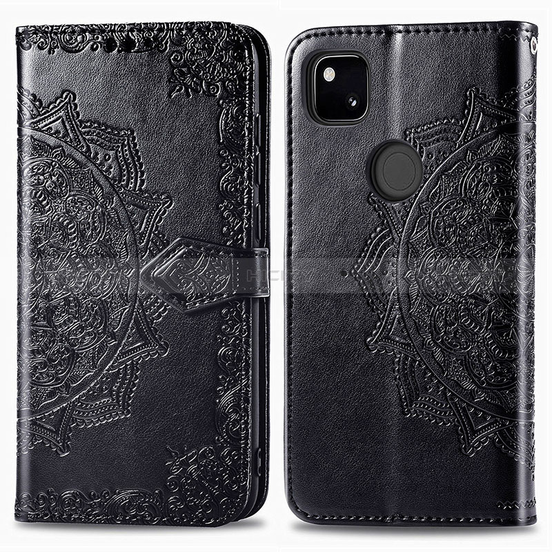 Funda de Cuero Cartera con Soporte Patron de Moda Carcasa para Google Pixel 4a Negro