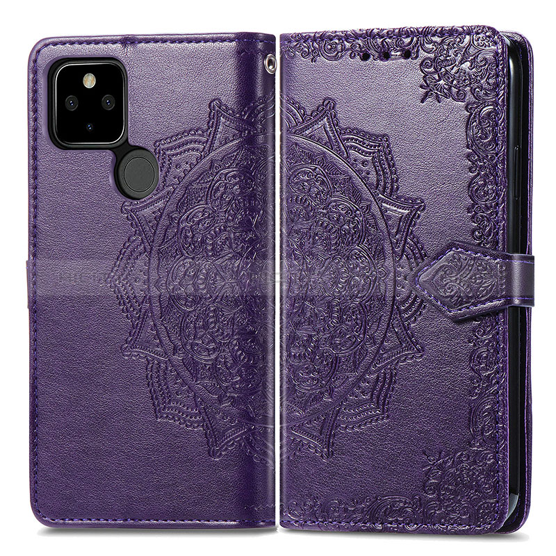 Funda de Cuero Cartera con Soporte Patron de Moda Carcasa para Google Pixel 5a 5G Morado