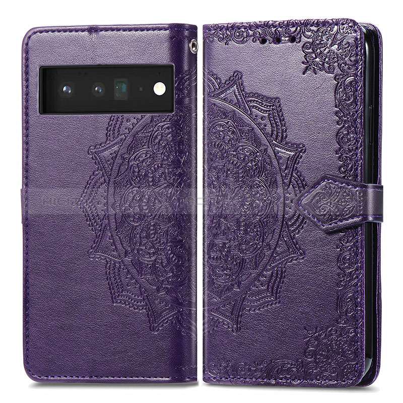 Funda de Cuero Cartera con Soporte Patron de Moda Carcasa para Google Pixel 6 Pro 5G Morado