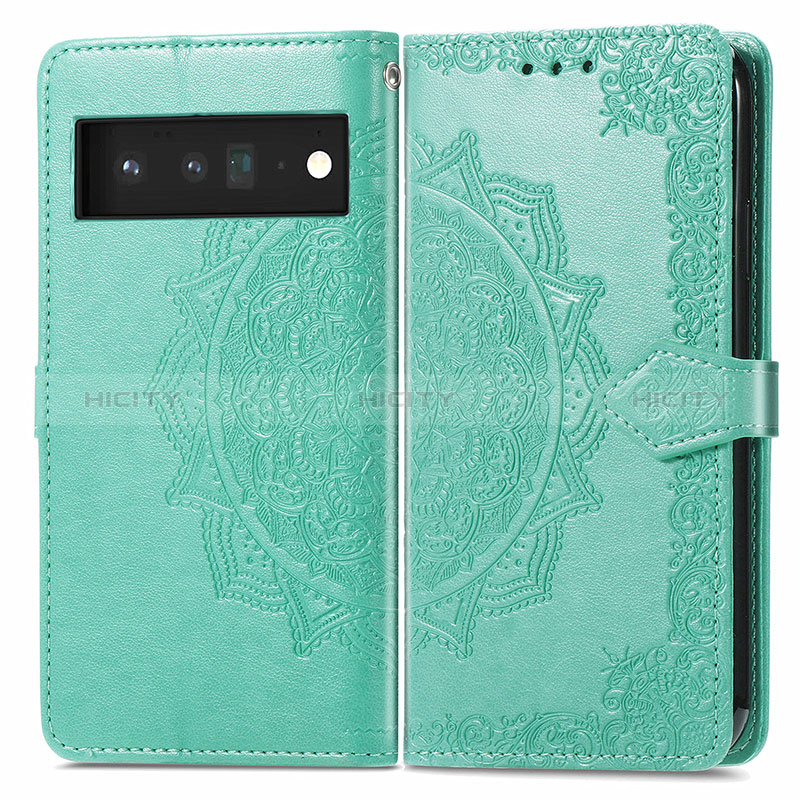 Funda de Cuero Cartera con Soporte Patron de Moda Carcasa para Google Pixel 6 Pro 5G Verde