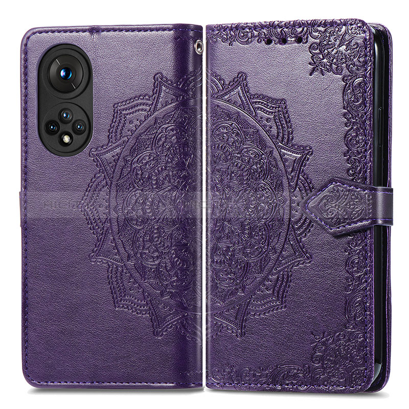 Funda de Cuero Cartera con Soporte Patron de Moda Carcasa para Huawei Honor 50 5G Morado