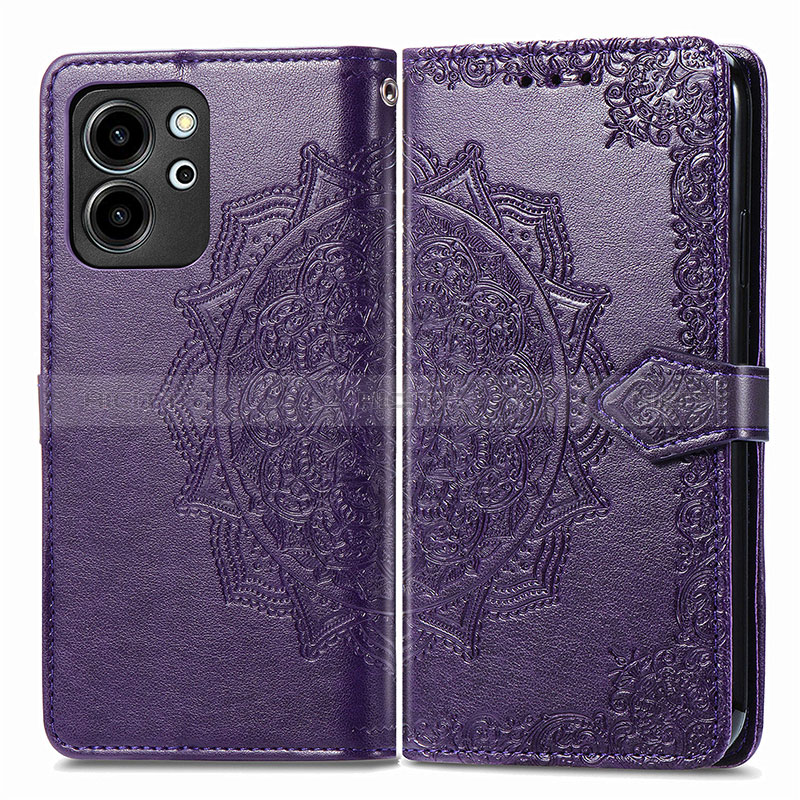 Funda de Cuero Cartera con Soporte Patron de Moda Carcasa para Huawei Honor 80 SE 5G Morado