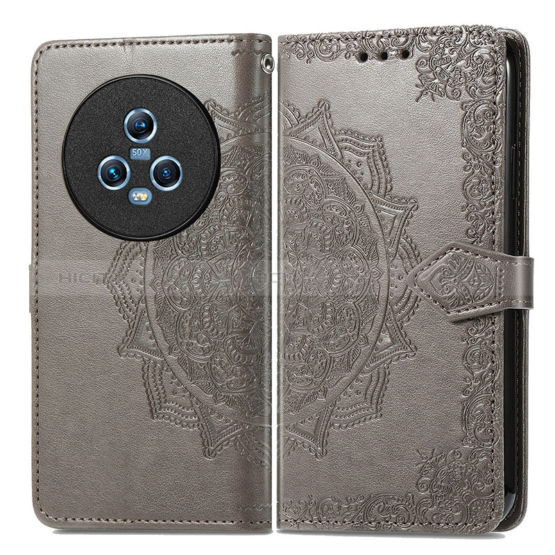 Funda de Cuero Cartera con Soporte Patron de Moda Carcasa para Huawei Honor Magic5 5G Gris