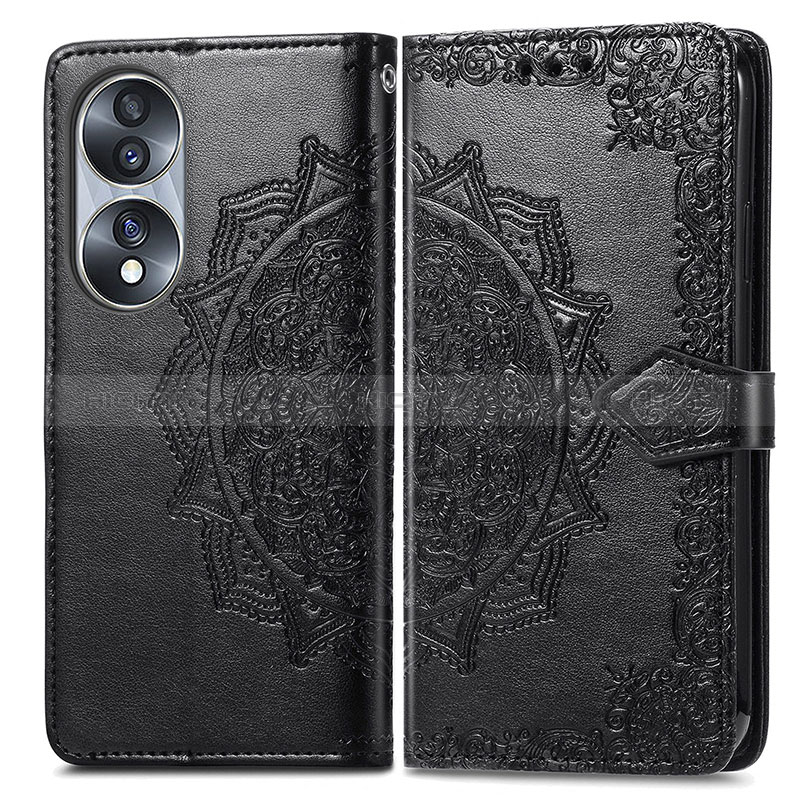 Funda de Cuero Cartera con Soporte Patron de Moda Carcasa para Huawei Honor X7b Negro