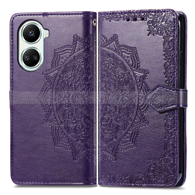 Funda de Cuero Cartera con Soporte Patron de Moda Carcasa para Huawei Nova 10 SE Morado