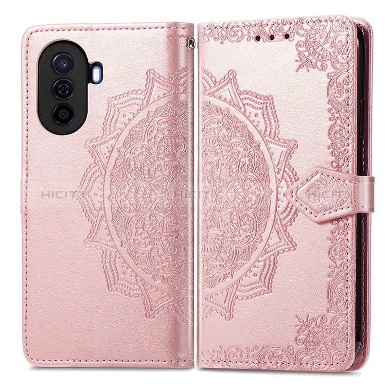 Funda de Cuero Cartera con Soporte Patron de Moda Carcasa para Huawei Nova Y70 Oro Rosa