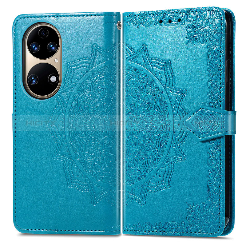 Funda de Cuero Cartera con Soporte Patron de Moda Carcasa para Huawei P50 Azul