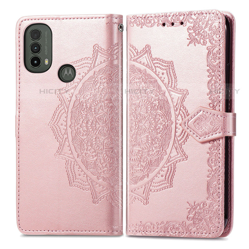 Funda de Cuero Cartera con Soporte Patron de Moda Carcasa para Motorola Moto E20 Oro Rosa