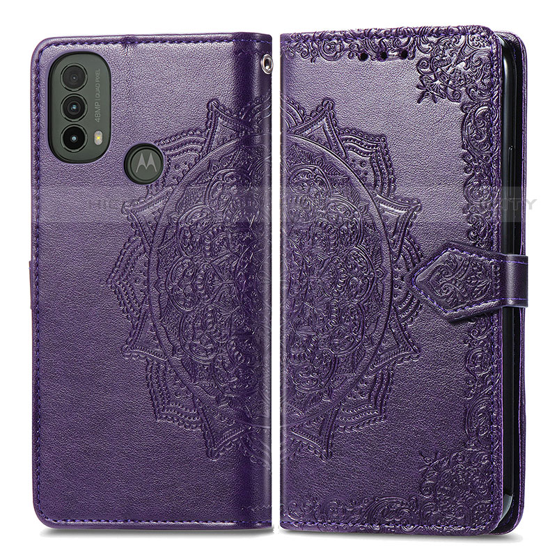 Funda de Cuero Cartera con Soporte Patron de Moda Carcasa para Motorola Moto E30 Morado