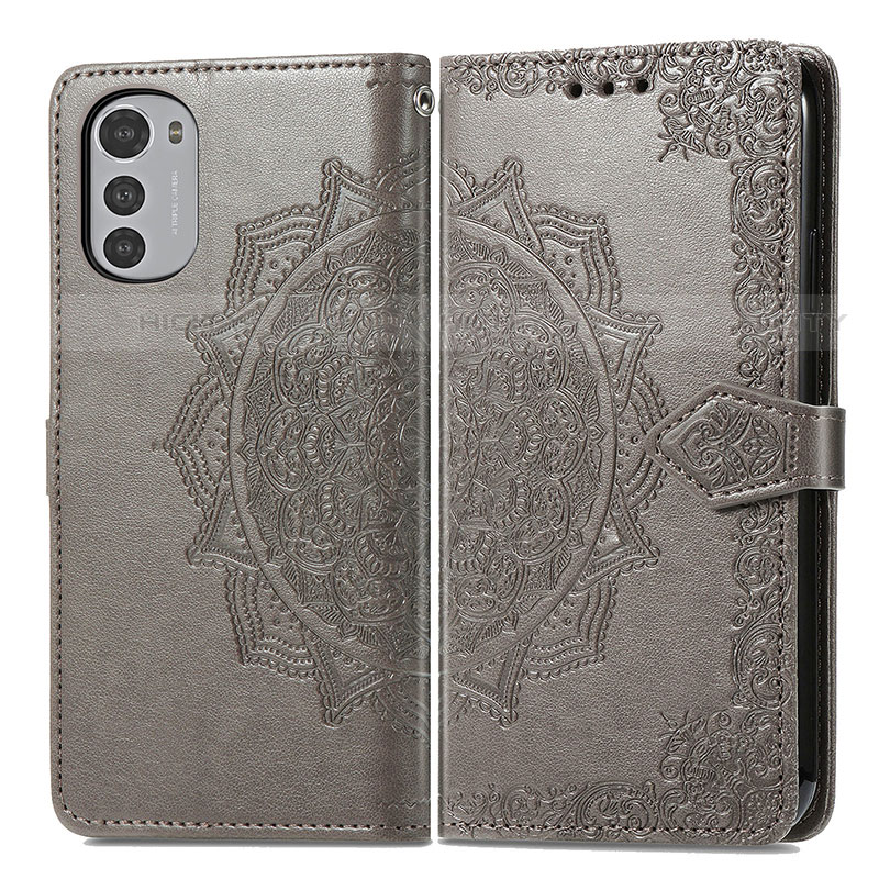 Funda de Cuero Cartera con Soporte Patron de Moda Carcasa para Motorola Moto E32 Gris