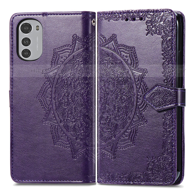 Funda de Cuero Cartera con Soporte Patron de Moda Carcasa para Motorola Moto E32 Morado