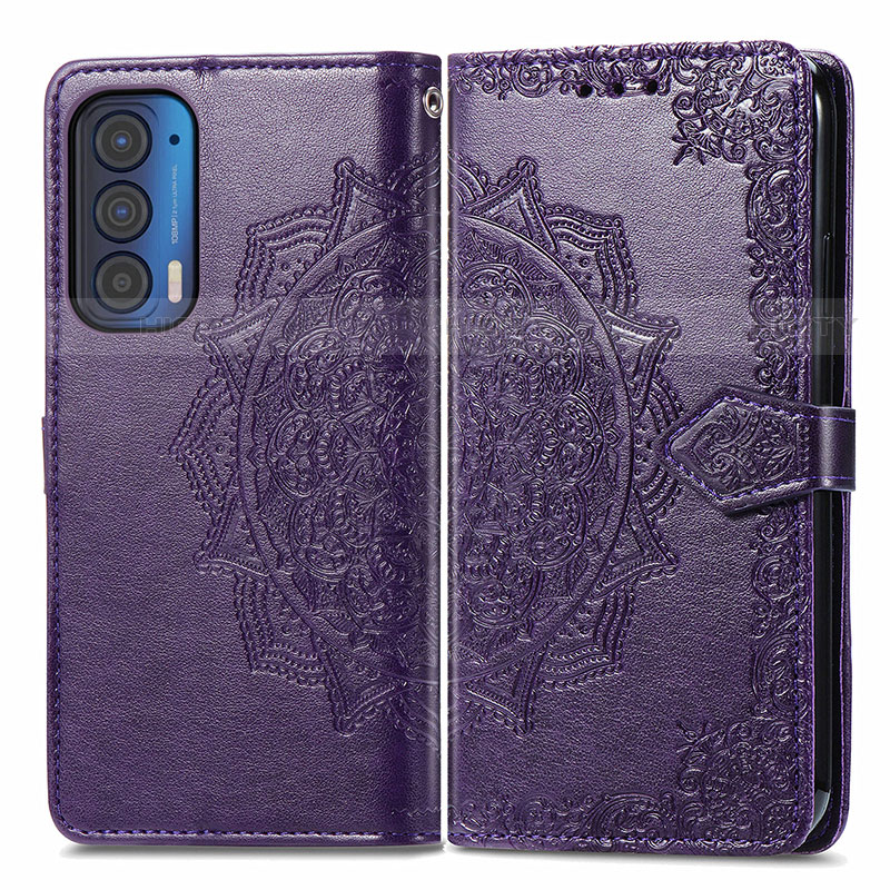 Funda de Cuero Cartera con Soporte Patron de Moda Carcasa para Motorola Moto Edge (2021) 5G Morado