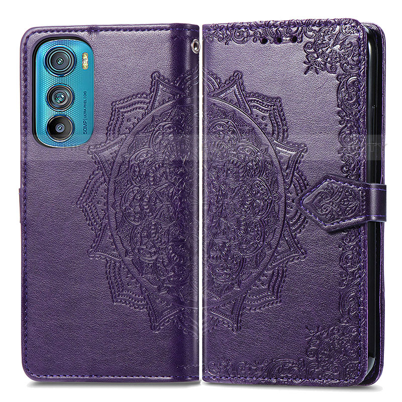 Funda de Cuero Cartera con Soporte Patron de Moda Carcasa para Motorola Moto Edge 30 5G Morado