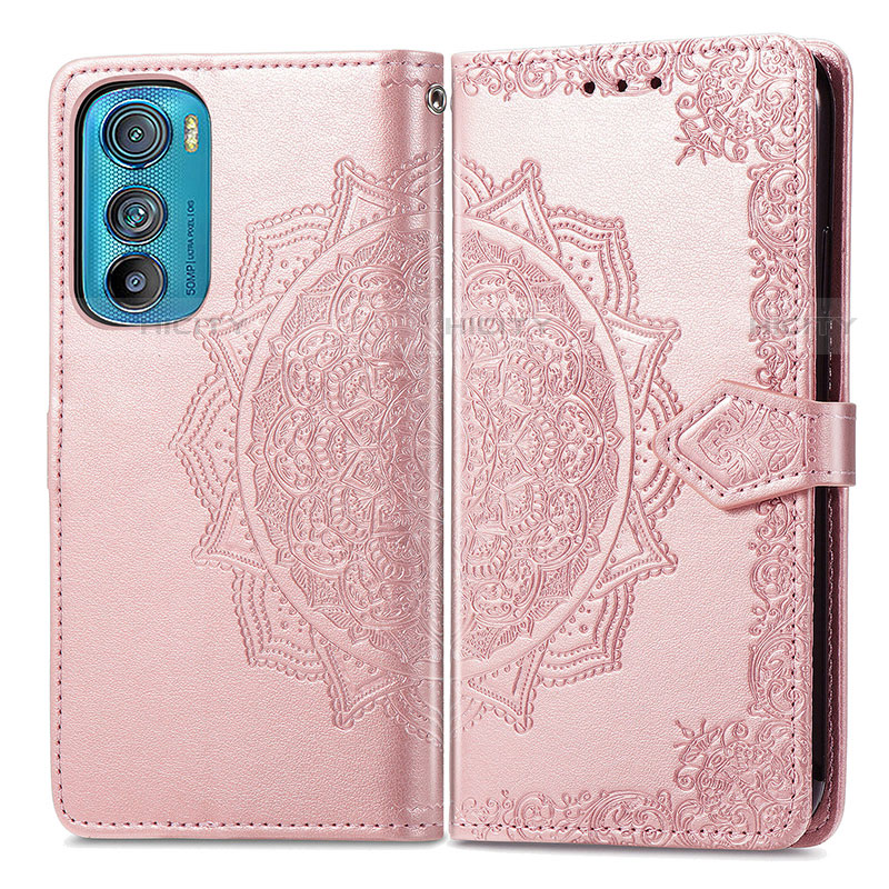 Funda de Cuero Cartera con Soporte Patron de Moda Carcasa para Motorola Moto Edge 30 5G Oro Rosa