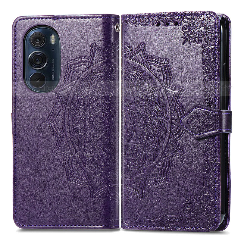 Funda de Cuero Cartera con Soporte Patron de Moda Carcasa para Motorola Moto Edge Plus (2022) 5G Morado