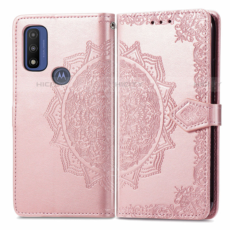 Funda de Cuero Cartera con Soporte Patron de Moda Carcasa para Motorola Moto G Pure Oro Rosa