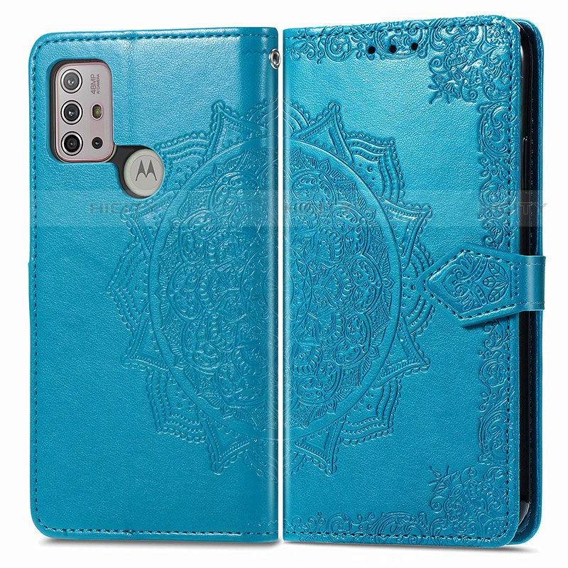 Funda de Cuero Cartera con Soporte Patron de Moda Carcasa para Motorola Moto G10 Azul