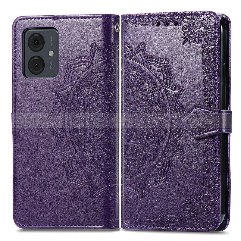 Funda de Cuero Cartera con Soporte Patron de Moda Carcasa para Motorola Moto G14 Morado