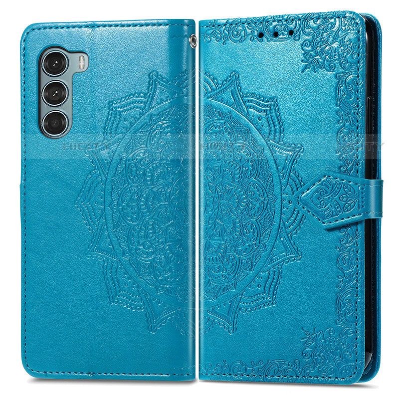 Funda de Cuero Cartera con Soporte Patron de Moda Carcasa para Motorola Moto G200 5G Azul