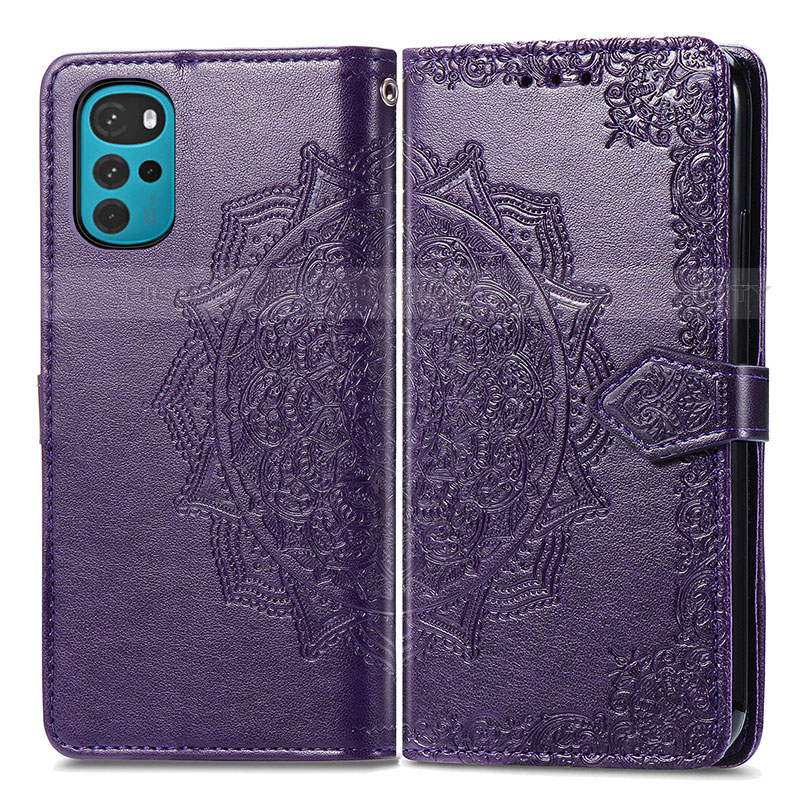 Funda de Cuero Cartera con Soporte Patron de Moda Carcasa para Motorola Moto G22 Morado