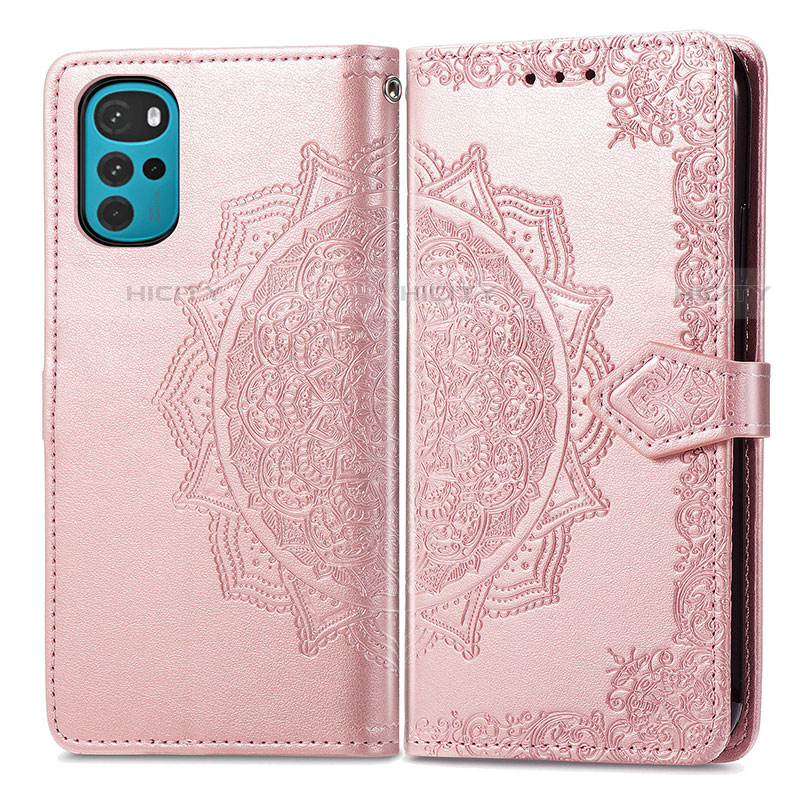 Funda de Cuero Cartera con Soporte Patron de Moda Carcasa para Motorola Moto G22 Oro Rosa