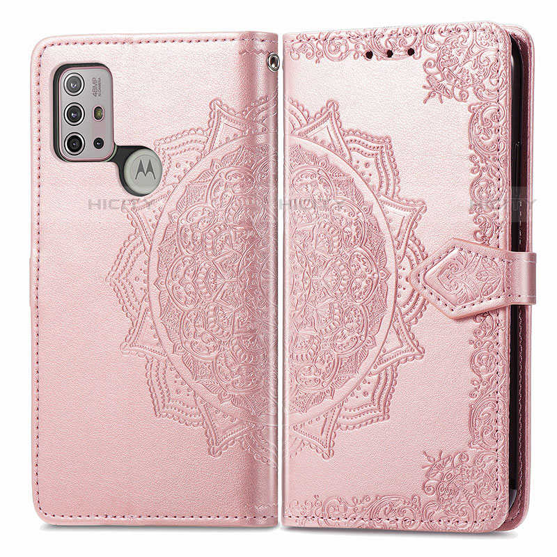 Funda de Cuero Cartera con Soporte Patron de Moda Carcasa para Motorola Moto G30 Oro Rosa