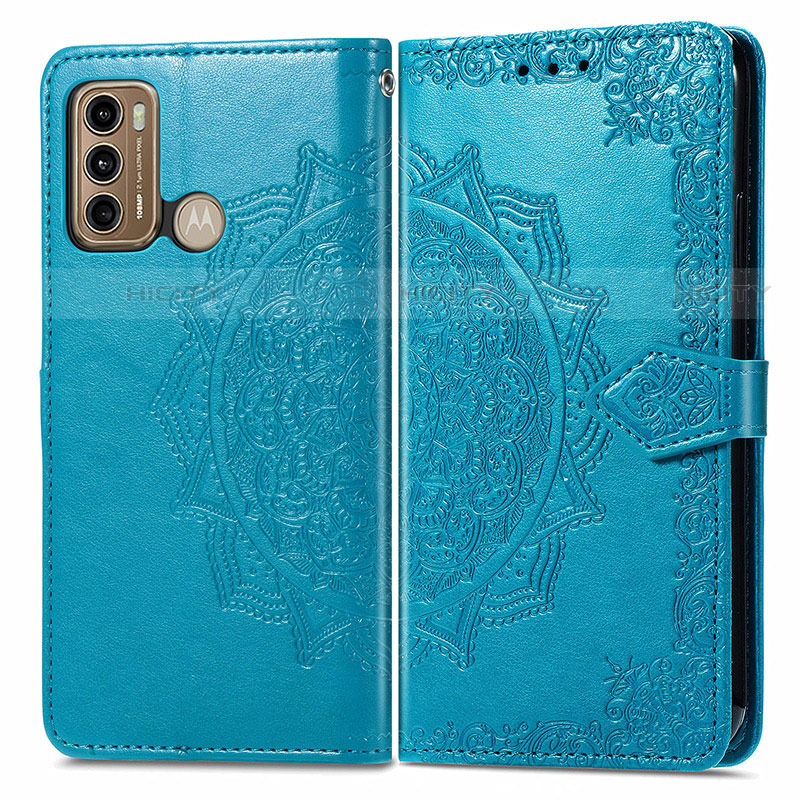 Funda de Cuero Cartera con Soporte Patron de Moda Carcasa para Motorola Moto G40 Fusion Azul