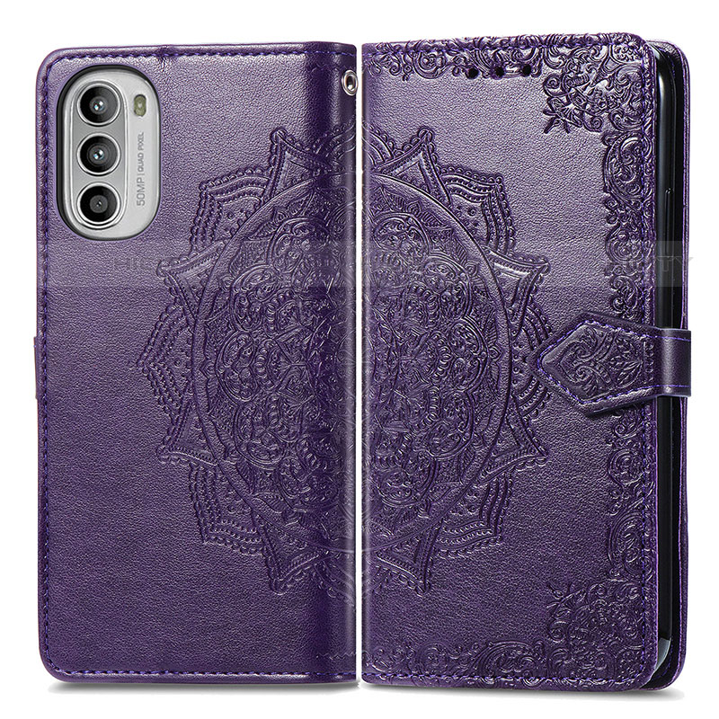 Funda de Cuero Cartera con Soporte Patron de Moda Carcasa para Motorola MOTO G52 Morado