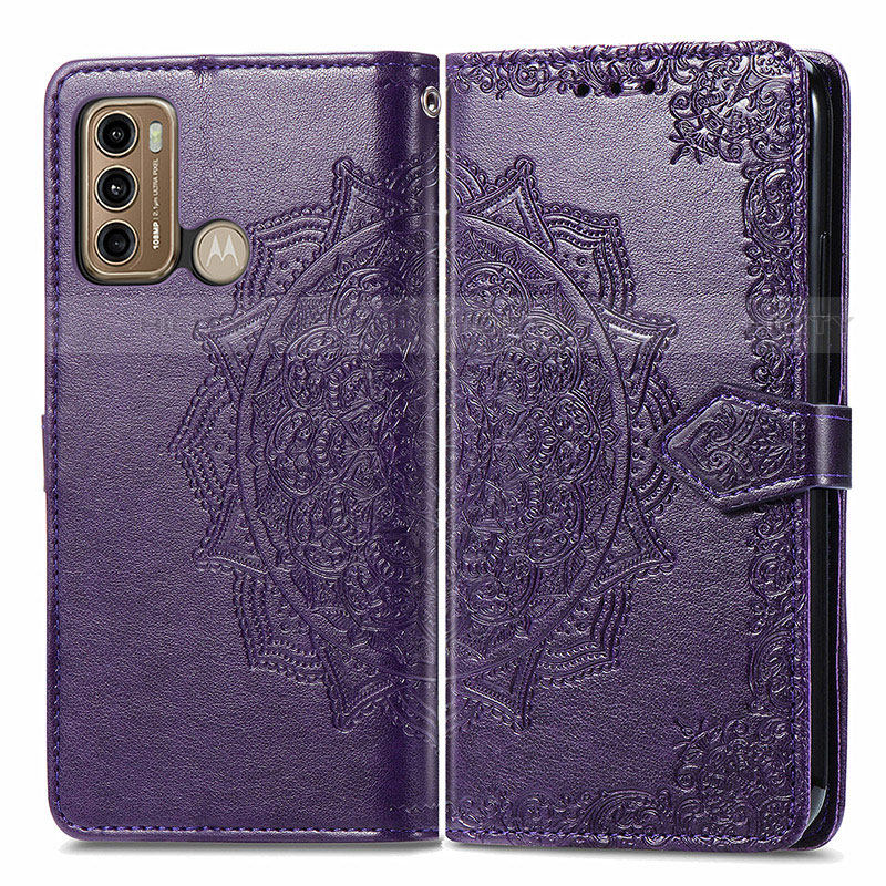 Funda de Cuero Cartera con Soporte Patron de Moda Carcasa para Motorola Moto G60 Morado