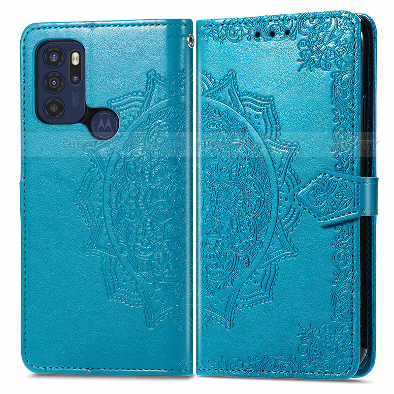 Funda de Cuero Cartera con Soporte Patron de Moda Carcasa para Motorola Moto G60s Azul