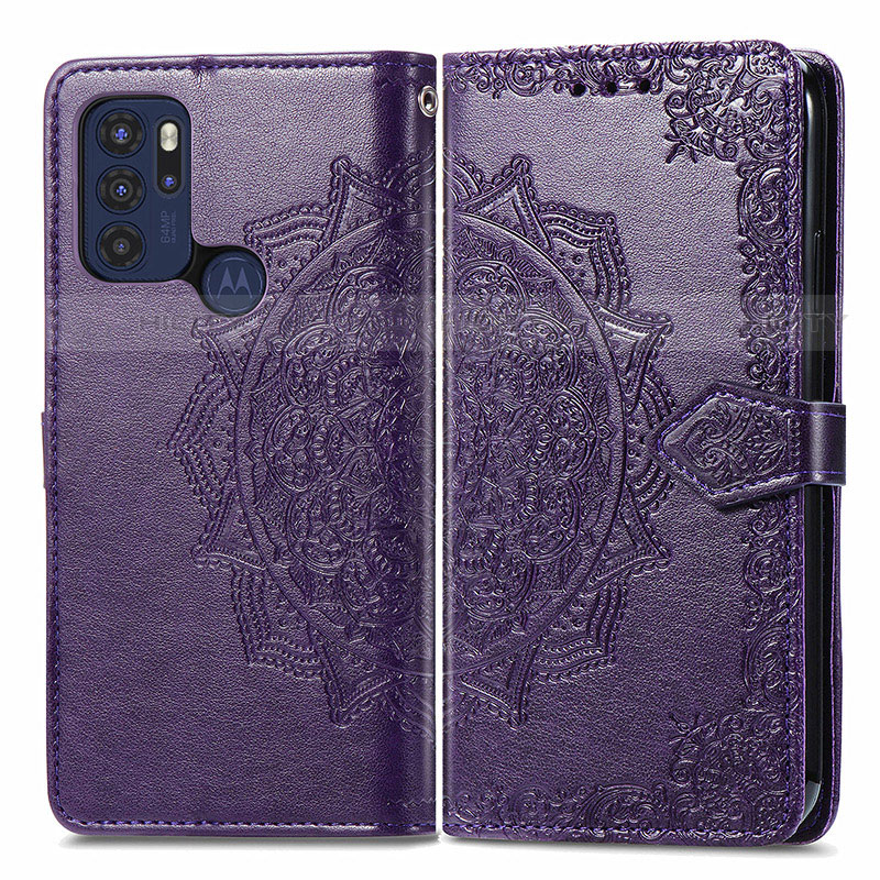 Funda de Cuero Cartera con Soporte Patron de Moda Carcasa para Motorola Moto G60s Morado